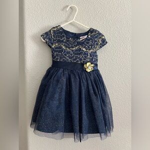 Charming Navy and Gold Kids Formal Dress